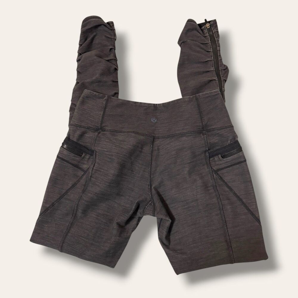 Lululemon Leggings Womens 6 Charcoal Ruched Zipper Ankle Zip Pocket Yoga Stretch